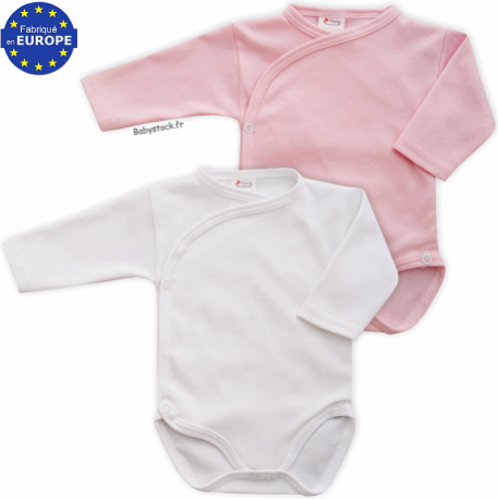 Lot 2 body croisé bébé fille en jersey coton blanc et rose > Babystock