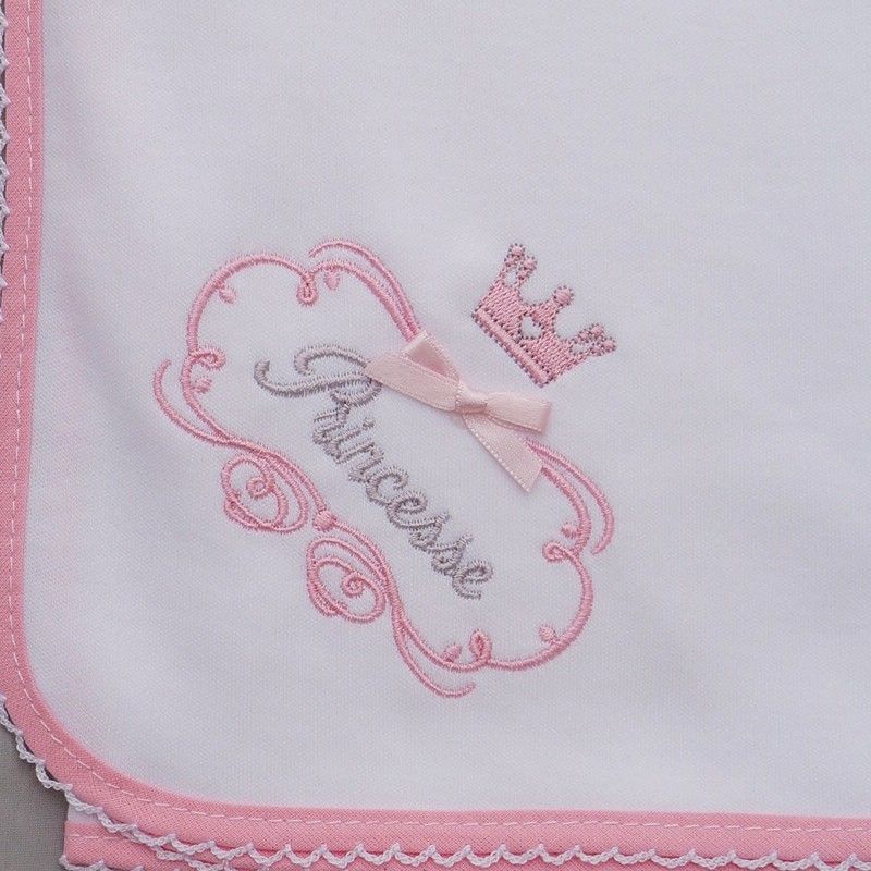 Lange bébé fille en jersey coton blanc brodé Princesse rose