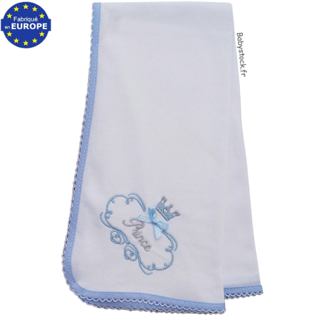 Lange bébé garçon en jersey coton blanc brodé Prince bleu