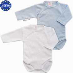 Lot 2 body croisé bébé garçon en jersey coton blanc et bleu