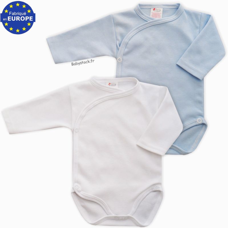 Lot 2 body croisé bébé garçon en jersey coton blanc et bleu > Babystock
