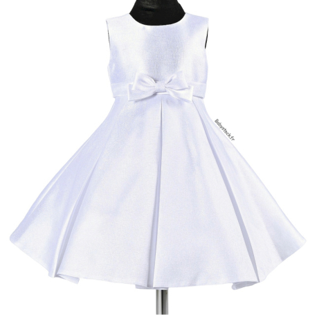 Robe baptême bébé en tissu irisé blanc et jupon trapèze Zoé