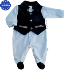 Pyjama bébé garçon en velours ciel avec gilet en velours marine
