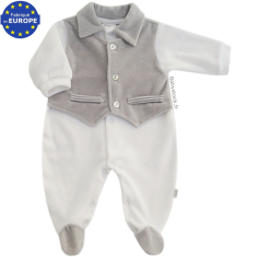 Pyjama bébé garçon en velours blanc avec gilet gris