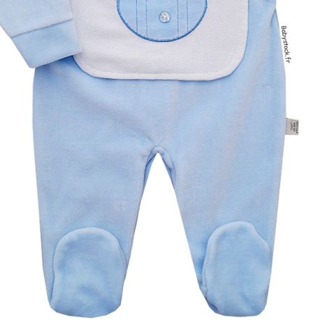 Pyjama b b gar on en velours bleu plastron et noeud papillon
