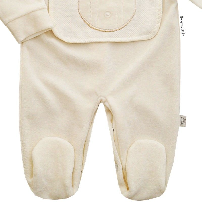 Pyjama bebe garcon velours creme plastron et noeud papillon
