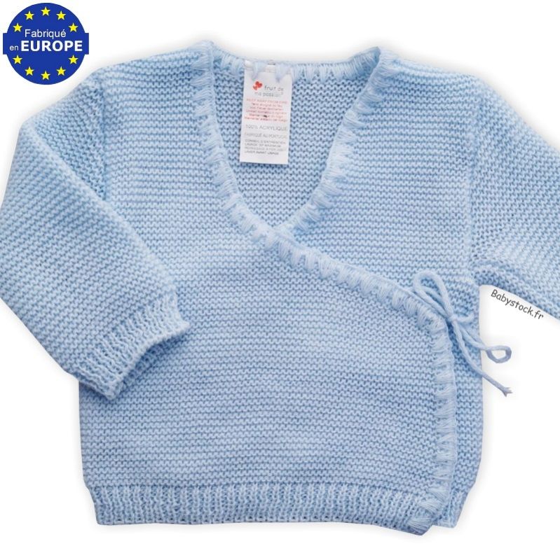 Trousseau bébé garçon brassière pantalon bonnet et chaussons bleu