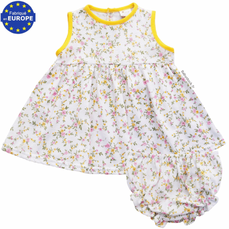 Ensemble bébé robe + bloomer en jersey coton imprimé fleuri