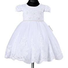 SOLDES - Robe de baptême fille bébé coton blanche f0026