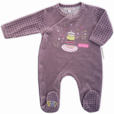Pyjama dors bien bébé fille en velours violet brodé Macarons