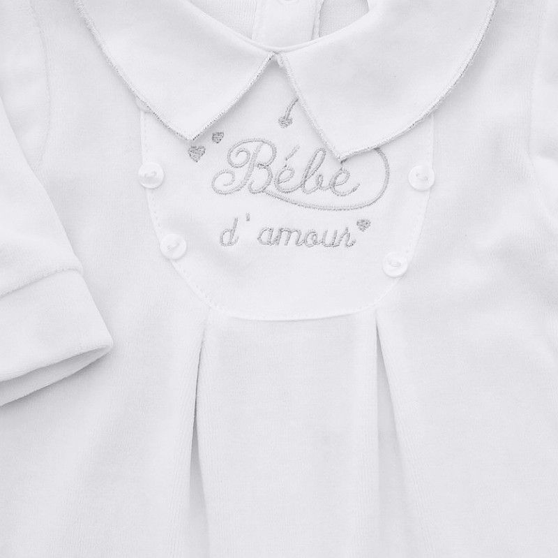 Pyjama bébé velours blanc brodé Petit ange