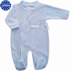 Pyjama dors bien bébé garçon en velours bleu brodé Couronne