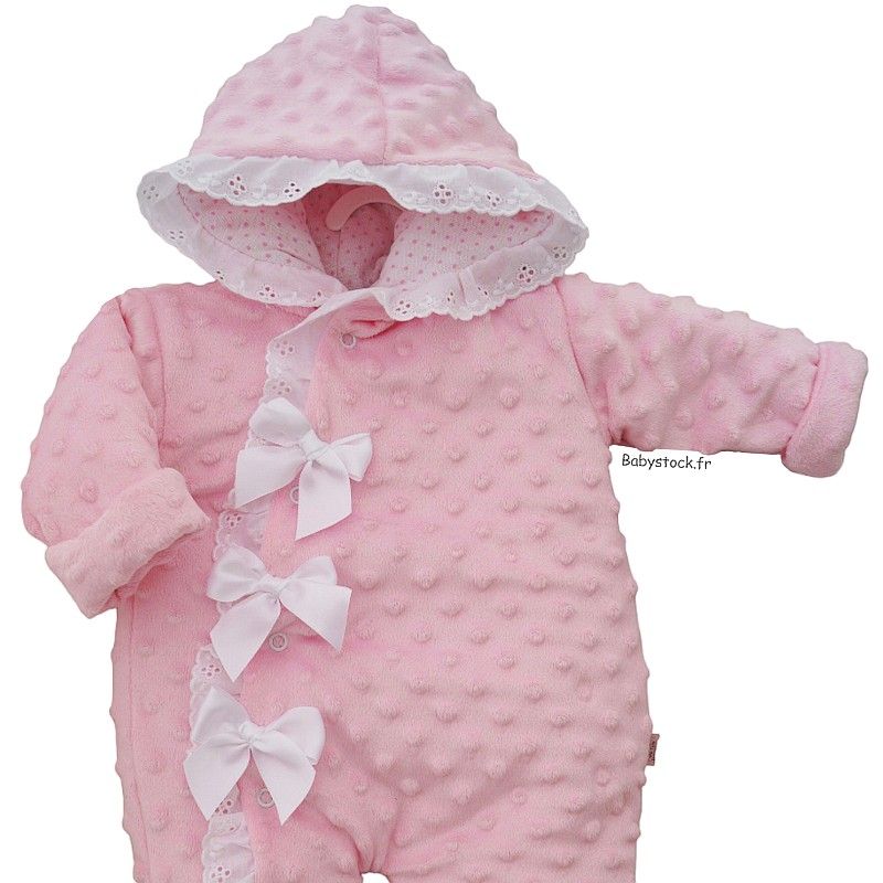 Combi-pilote pour bébé fille en fourrure minky rose layette > Babystock