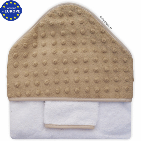 Grande cape de bain bébé en éponge et fourrure minky beige