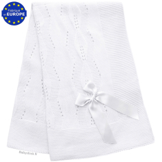 Châle bébé unisexe en maille tricot blanc 100 x 110 cm