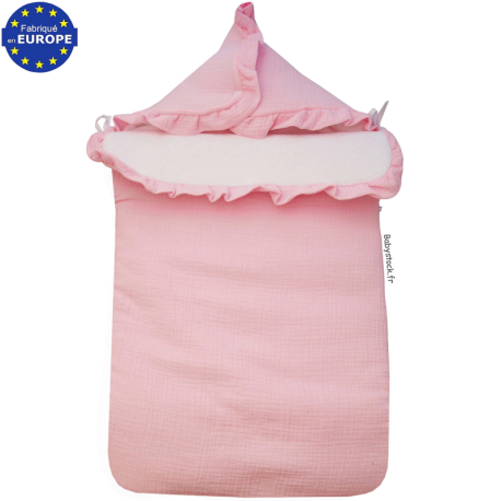 Nid d'ange siège-auto bébé fille gaze coton rose doublé fourrure