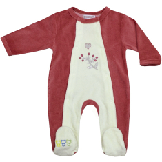 Pyjama bébé prématuré mixte en velours brique et crème Coeur