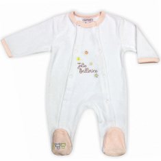 Pyjama bébé prématuré fille en velours blanc brodé Jolie ballerine