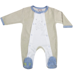 Pyjama bébé préma garçon 45cm blanc, beige, bleu brodé Nuage