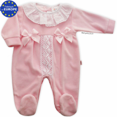 Pyjama dors bien bébé fille en velours rose et dentelle