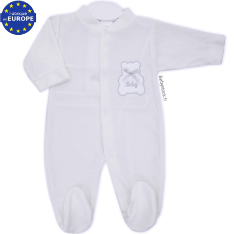 Pyjama dors bien bébé en velours blanc brodé Baby