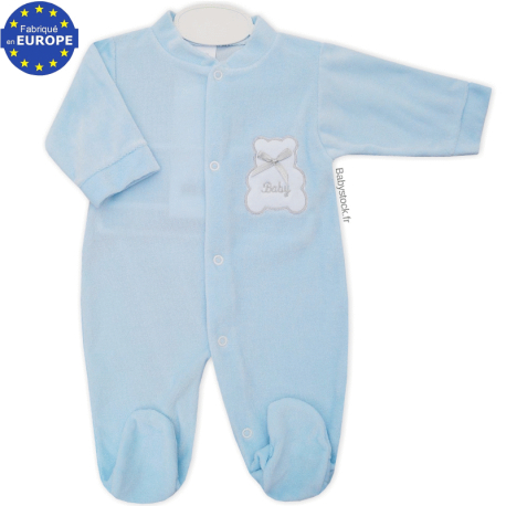 Pyjama dors bien bébé garçon en velours bleu brodé Baby
