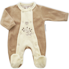 Pyjama bébé prématuré mixte en velours camel et crème Coeur