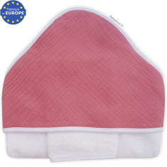 Sortie de bain bébé en éponge capuche gaze coton rose framboise