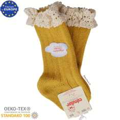 Chaussettes bébé en coton chaud moutarde à dentelle crème