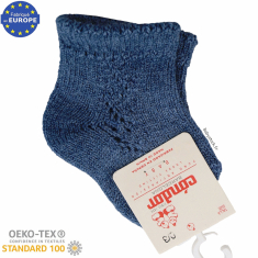 Chaussettes bébé en laine / acrylique bleu chiné motif ajouré