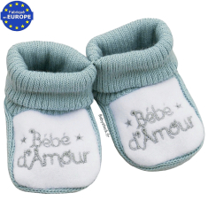 Chaussons bébé en maille vert sauge broderie Bébé d'amour