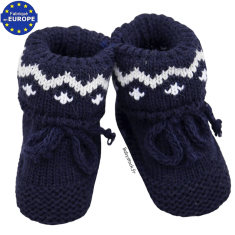 Chaussons bébé unisexe en maille tricot jacquard marine