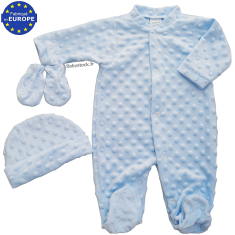 Ensemble pyjama bonnet moufles garçon en fourrure minky bleu