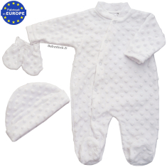 Ensemble pyjama bonnet moufles unisexe en fourrure minky blanc