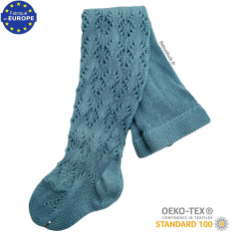Collants bébé en coton majoritaire maille ajourée bleu céladon