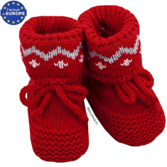 Chaussons bébé unisexe en maille tricot jacquard rouge