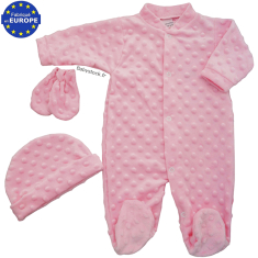 Ensemble pyjama bonnet moufles fille en fourrure minky rose