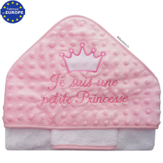 Grande cape bain brodée Je suis une petite Princesse minky rose