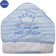 Grande sortie de bain brodée Je suis un petit Prince minky bleu