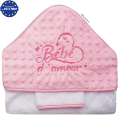 Grande sortie de bain fille en minky rose brodée Bébé d'amour 