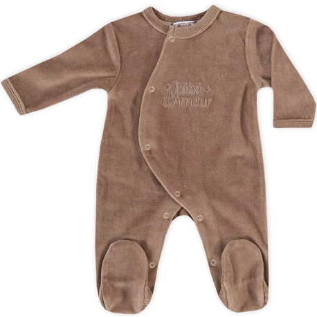 Pyjama dors bien mixte en velours chocolat brodé Bébé d'amour