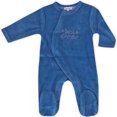 Pyjama dors bien garçon en velours indigo brodé Bébé d'amour
