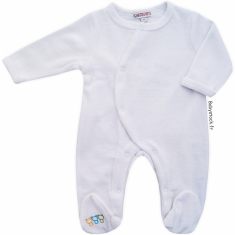 Pyjama dors bien unisexe en velours blanc brodé Mon petit coeur