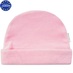 Bonnet naissance pour bébé fille en velours rose