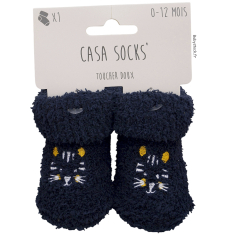Chaussettes bébé en fourrure marine toucher doux brodée Tigre