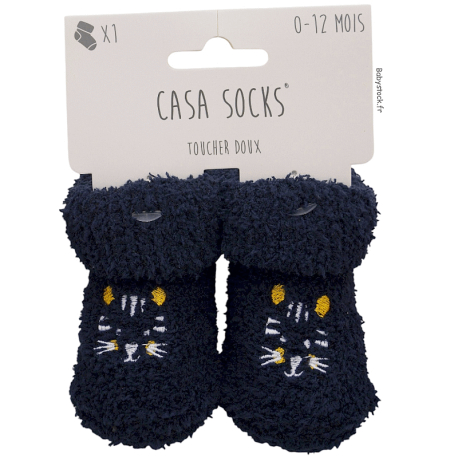 Chaussettes bébé en fourrure marine toucher doux brodée Tigre
