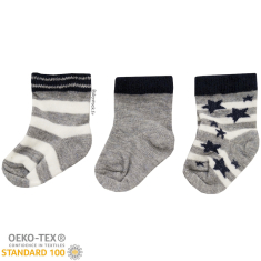 Lot 3 paires de chaussettes naissance gris blanc marine étoiles