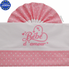 Parure lit 3 pièces fille en coton brodé Bébé d'amour rose