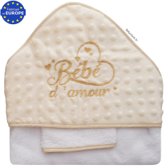Grande sortie de bain en minky crème brodée Bébé d'amour
