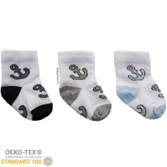 Lot 3 paires chaussettes naissance blanc gris, marine et ciel Ancre
